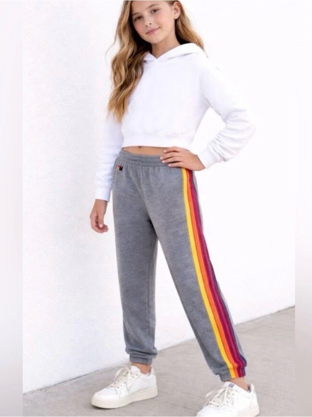 Aviator Nation Kids Sz 10 Heather Gray Sweatpants 5 Stripe Unisex Youth EUC